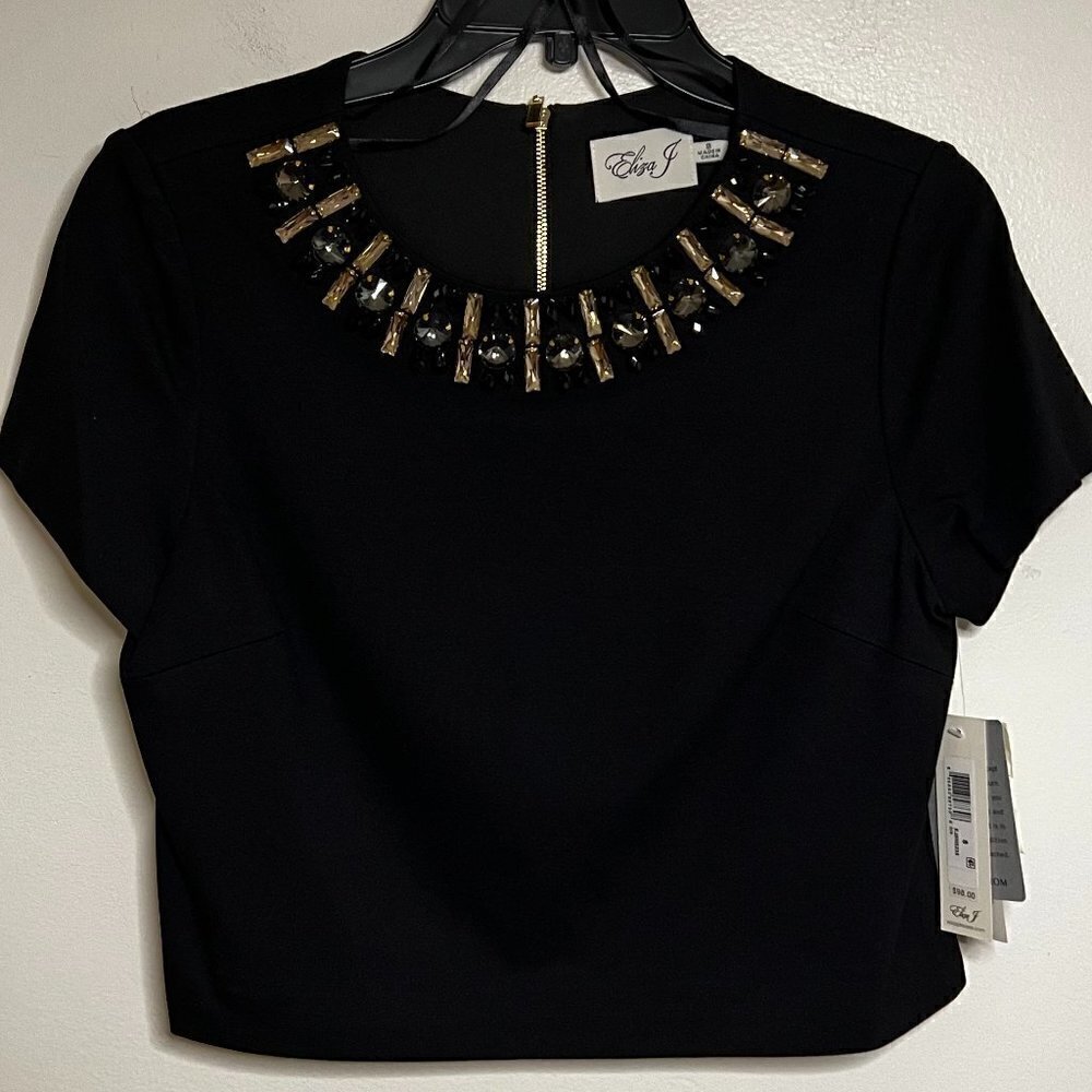 Eliza J Capsleeved Embellished Top Black Size 8